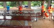 Washing tables at Tualatin Community Park