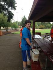 Washing tables at Tualatin Community Park